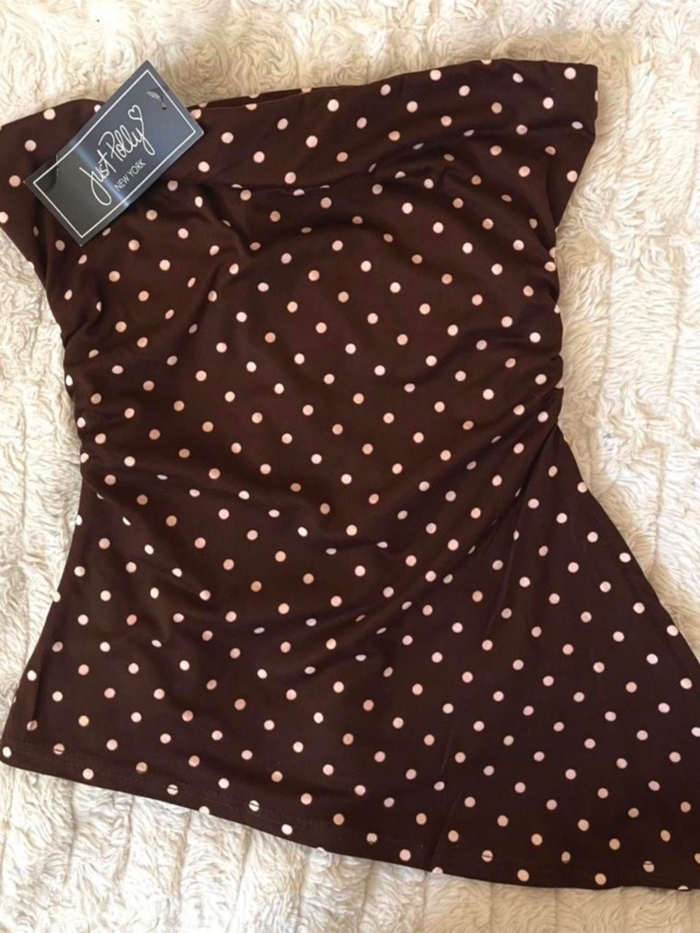 NWT Just Polly New York Brown Polka Dot Strapless Tube Top Size Small Y2K